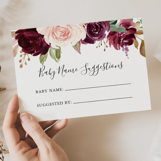 Rustic Floral Botanical Baby Name Suggestions Card (Creator Uploaded)