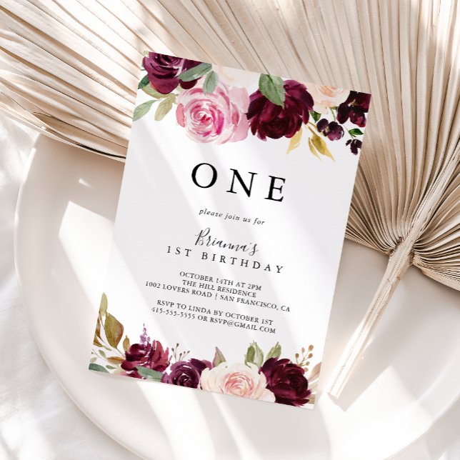 Rustic Floral Botanical First Birthday Party Invitation (Creator Uploaded)