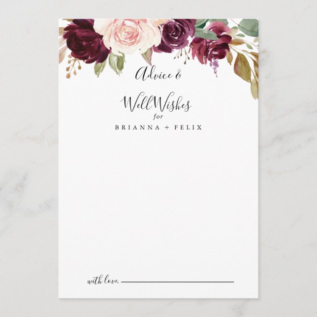 Rustic Floral Botanical Floral Wedding Well Wishes Advice Card (Front)