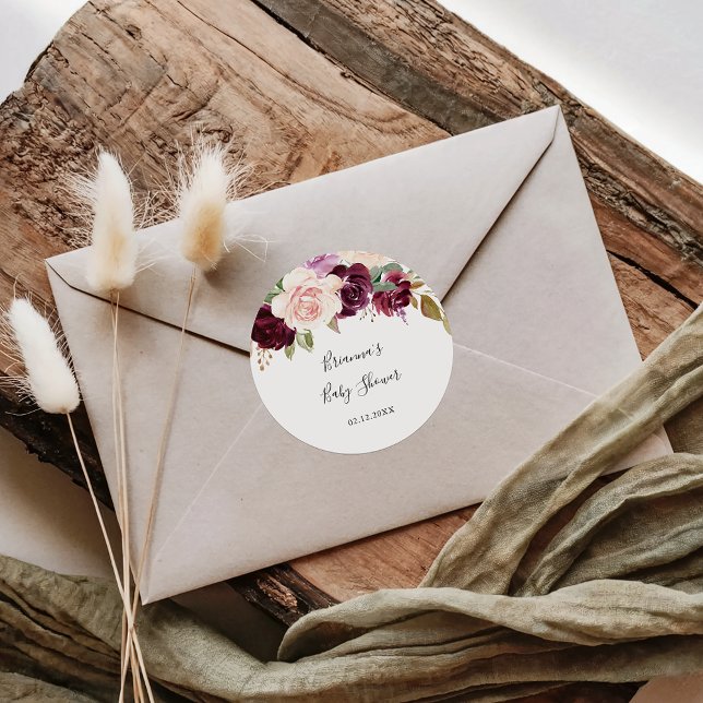 Rustic Floral Botanical Foliage Baby Shower Favour Classic Round Sticker (Creator Uploaded)