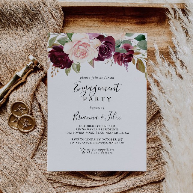 Rustic Floral Botanical Foliage Engagement Party Invitation (Creator Uploaded)