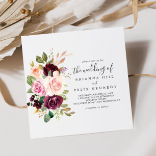 Rustic Floral Botanical Foliage Horizontal Wedding Invitation