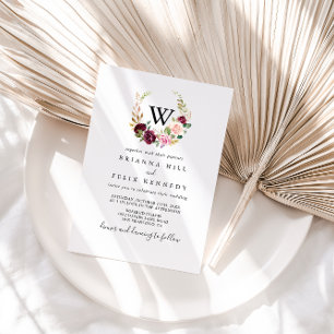 Rustic Floral Botanical Foliage Monogram Wedding Invitation