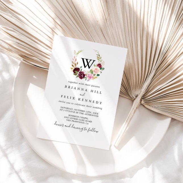 Rustic Floral Botanical Foliage Monogram Wedding Invitation (Creator Uploaded)