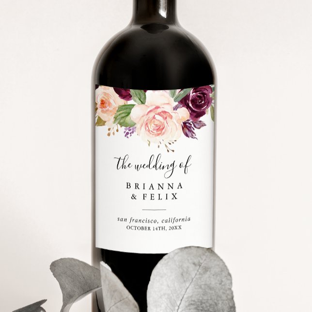 Rustic Floral Botanical Foliage Wedding Wine Label (Creator Uploaded)
