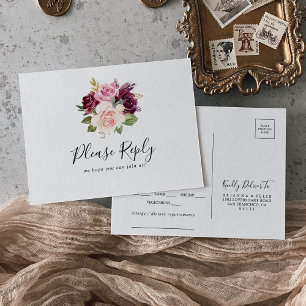 Rustic Floral Botanical Menu Choice RSVP Postcard