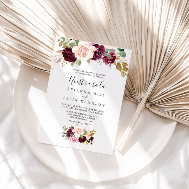 Rustic Floral Botanical Nuestra Boda Wedding Invitation (Creator Uploaded)