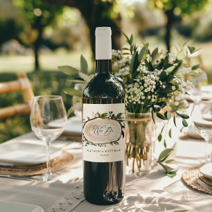 rustic floral botanical personalised wedding wine label