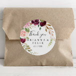 Rustic Floral Botanical Thank You Wedding Favour Classic Round Sticker<br><div class="desc">This rustic floral botanical thank you wedding favour classic round sticker is perfect for a modern wedding. The design features beautiful and colourful hand-drawn flowers and foliage, elegantly arranged into attractive bouquets. Make the sticker labels your own by including your names, the event (if applicable), and the date. These stickers...</div>