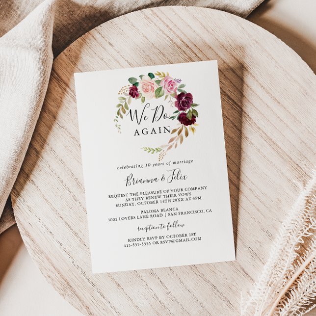 Rustic Floral Botanical We Do Again Vow Renewal Invitation (Creator Uploaded)