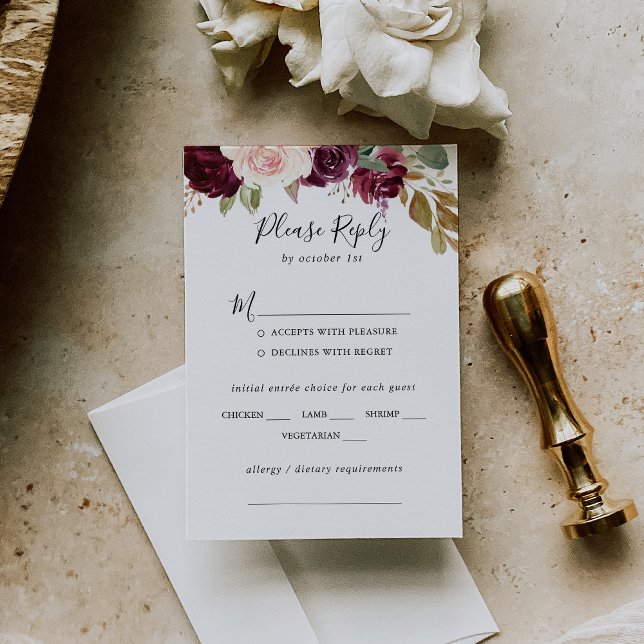 Rustic Floral Botanical Wedding Menu Choice RSVP (Creator Uploaded)