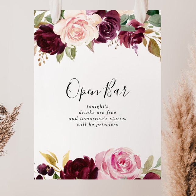 Rustic Floral Botanical Wedding Open Bar Sign (Creator Uploaded)