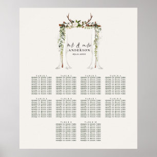 Rustic floral botanical wedding seating plan poste poster