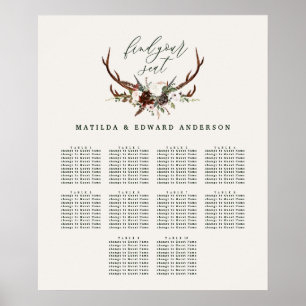 Rustic floral botanical wedding seating plan poster