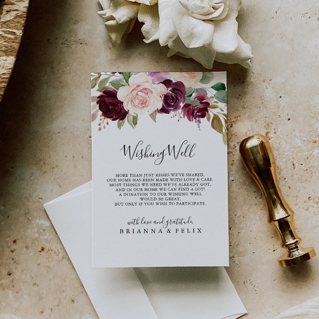Rustic Floral Botanical Wedding Wishing Well Enclosure Card (Creator Uploaded)