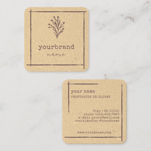 Rustic Floral Boutique Flower Chic Natural Brown Square Business Card (Front/Back)