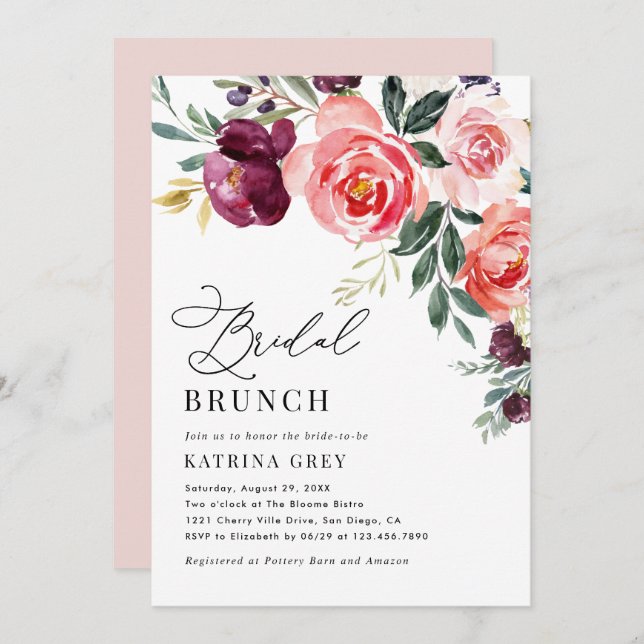 Rustic Floral Bridal Brunch Shower Invitation (Front/Back)