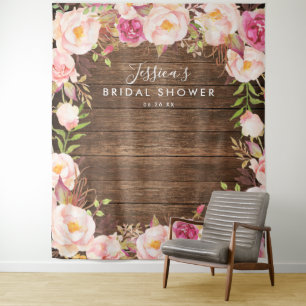 Rustic Floral Bridal Shower Backdrop Tapestry