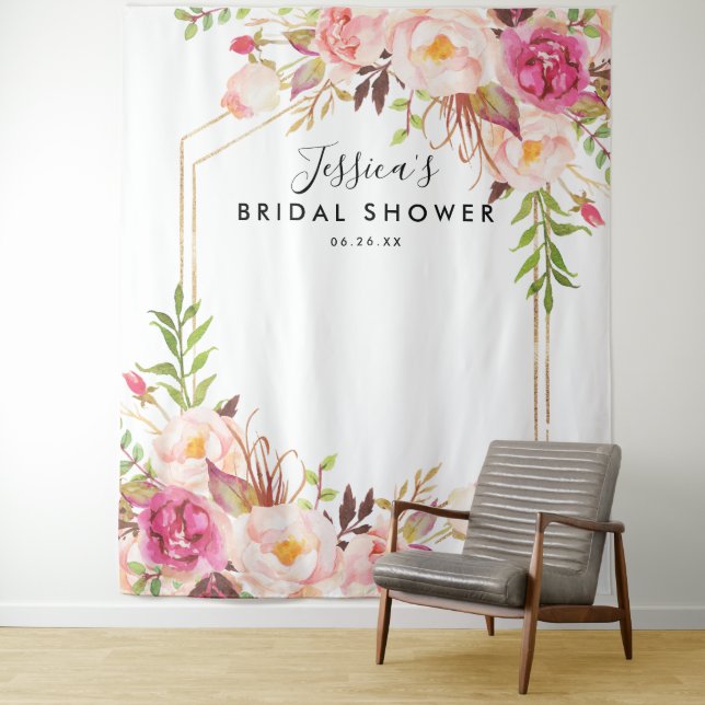 Rustic Floral Bridal Shower Backdrop Tapestry (In Situ)