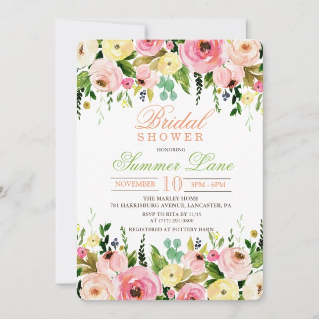Rustic Floral Bridal Shower Invitation (Front)
