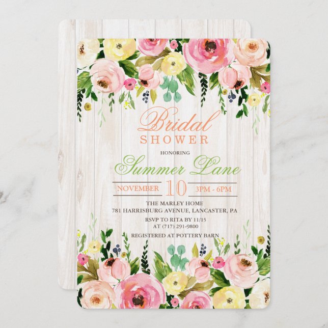 Rustic Floral Bridal Shower Invitation (Front/Back)