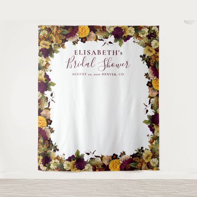 Rustic floral bridal shower photo booth backdrop tapestry (Front)