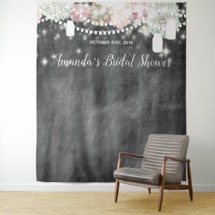 Rustic Floral Bridal Shower Photo Booth Backdrop Tapestry