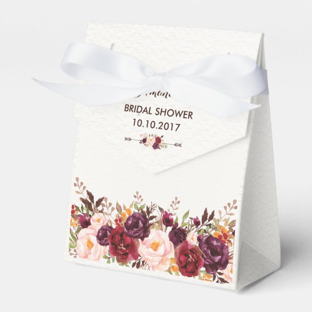 Rustic Floral Bridal Shower Pink Marsala Favor Box (Front Side)
