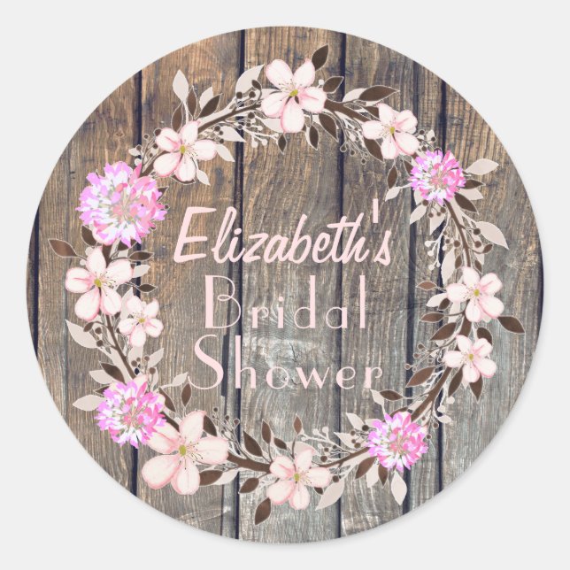 Rustic Floral Bridal Shower Stickers (Front)