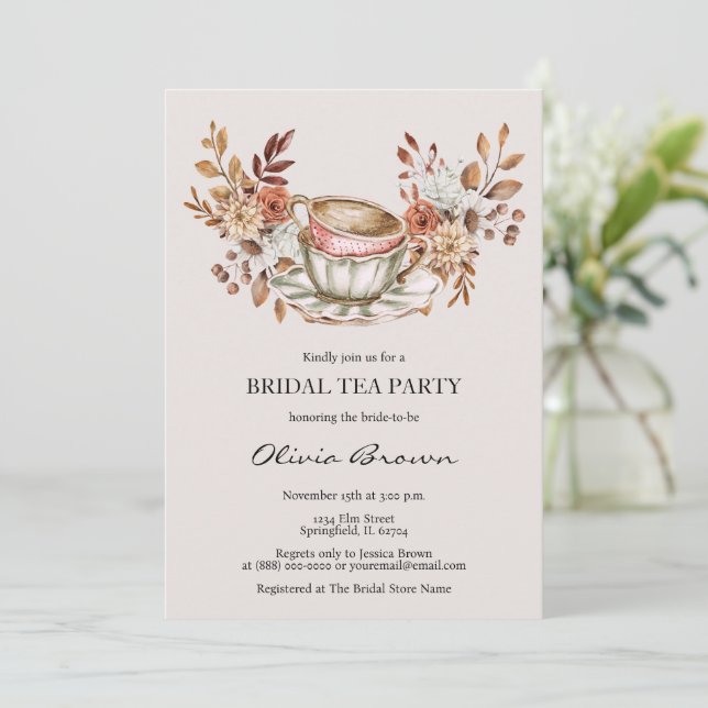 Rustic Floral Bridal Tea Party Invitation (Standing Front)