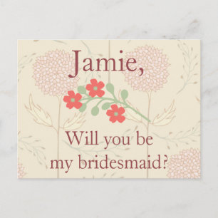 Rustic Floral Bridesmaid Invitation Postcard