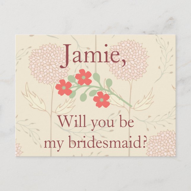Rustic Floral Bridesmaid Invitation Postcard (Front)