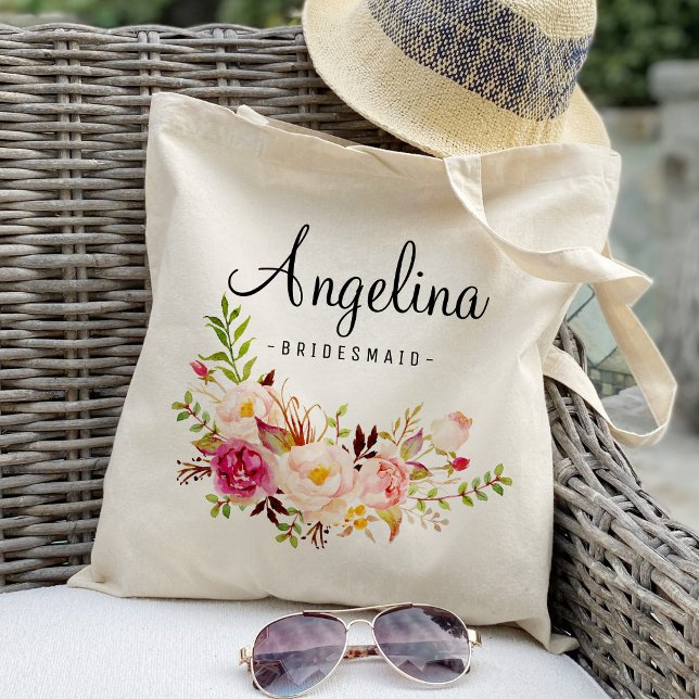 Rustic Floral Bridesmaid Personalised-6 Tote Bag (Creator Uploaded)