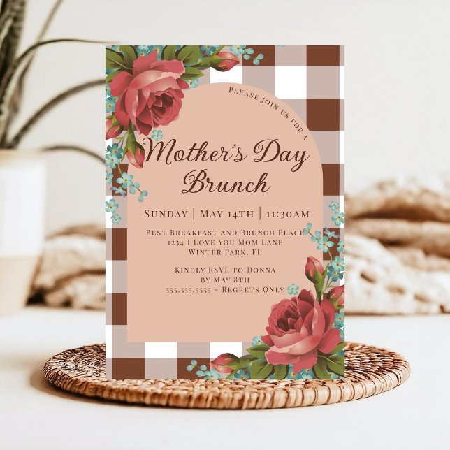 Rustic Floral Brown Burgundy Mother's Day Brunch Invitation (Creator Uploaded)