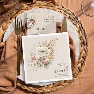 Rustic Floral Brown Neutral Personalised Wedding Napkin