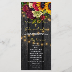 Rustic floral burgundy barn wood wedding program