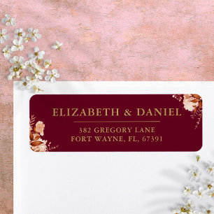 Rustic Floral Burgundy Gold Wedding Return Address Label