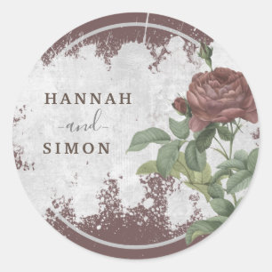 Rustic Floral Burgundy Marsala Modern Minimalist Classic Round Sticker