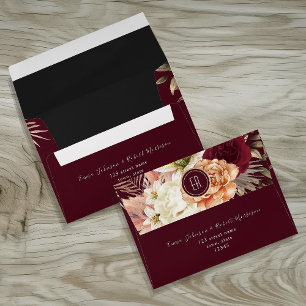 Rustic Floral Burgundy Wedding Envelope