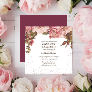 Rustic Floral Burgundy Wedding Invitation