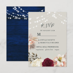 Rustic Floral Burgundy Wedding RSVP Card