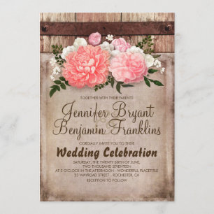 Rustic Floral Burlap and Wood Fall Wedding Invitation
