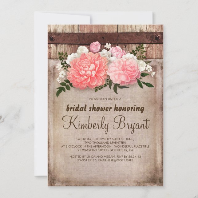 Rustic Floral Burlap Barn Wood Bridal Shower Invitation (Front)