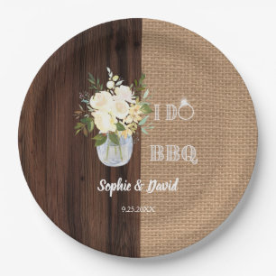 Rustic Floral Burlap Old Barn I DO Barbecue Paper Plate