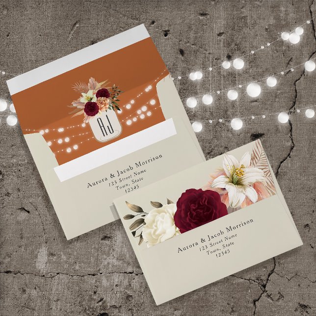 Rustic Floral Burnt Orange Wedding Envelope (Creator Uploaded)