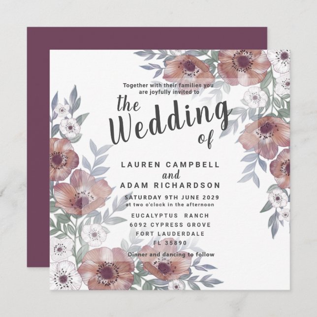 Rustic Floral Burnt Orange Wedding Invitation (Front/Back)