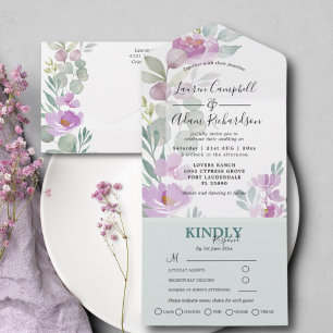 Rustic Floral Bush Pink Eucalyptus Wedding All In One Invitation