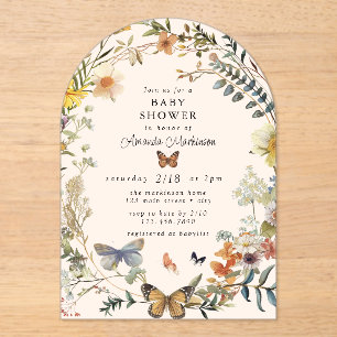 Rustic Floral Butterfly Gender Neutral Baby Shower Acrylic Invitations