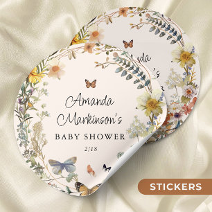 Rustic Floral Butterfly Gender Neutral Baby Shower Classic Round Sticker