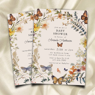 Rustic Floral Butterfly Gender Neutral Baby Shower Invitation